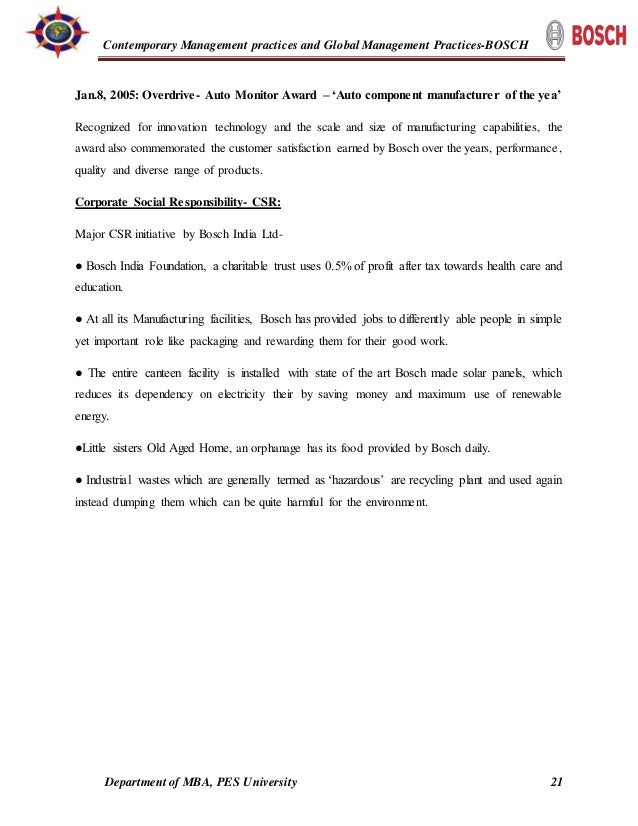 Internship Report On Contemporary Management Practices And Global Ma