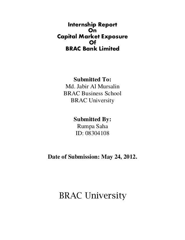 Internship report on capital market exposure of brac bank 