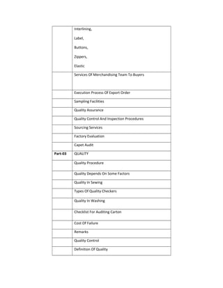 Internship Report on Garments Merchandising | DOC