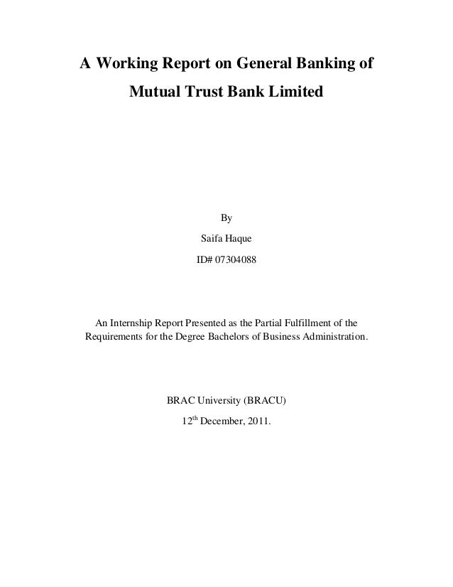 Internship Report On General Banking Of Mtb Bank By Lecturesheets L