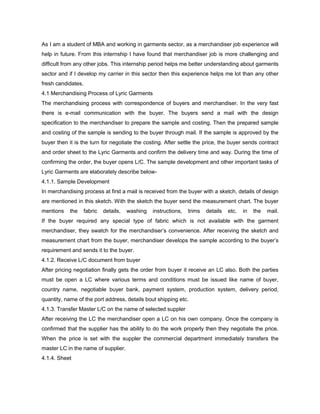 Internship report on merchandising activities of lyric garments ltd. | DOCX