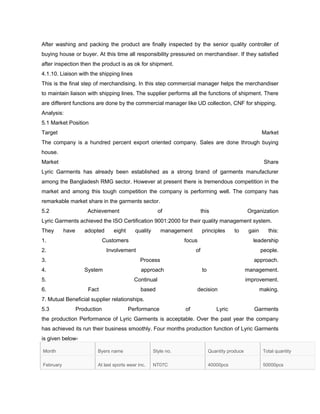 Internship report on merchandising activities of lyric garments ltd. | DOCX