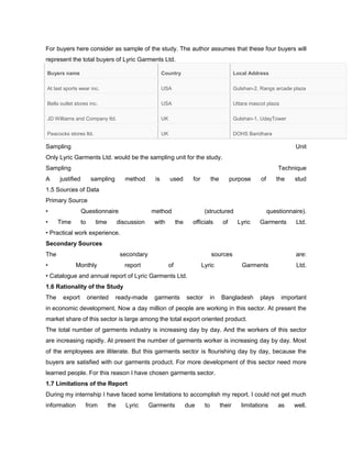 Internship report on merchandising activities of lyric garments ltd. | DOCX