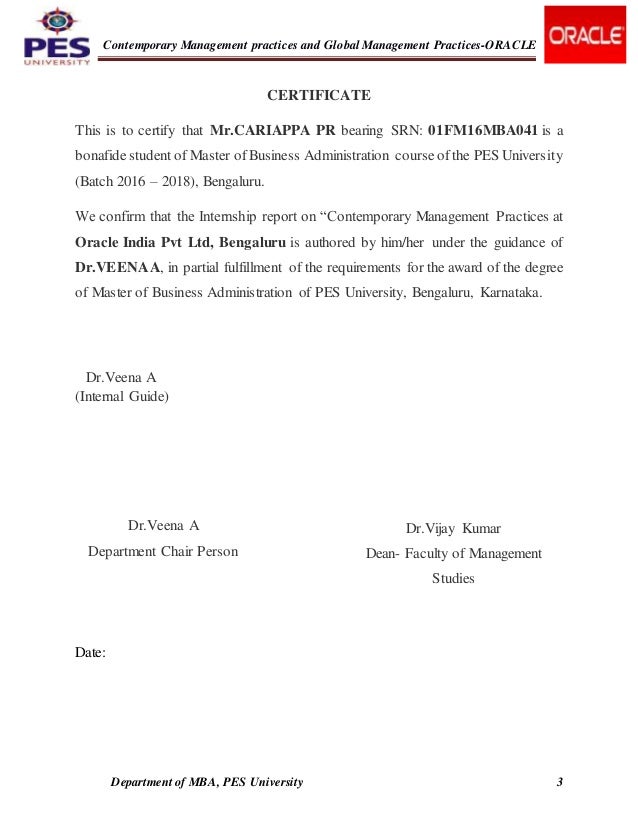 Internship Report On Contemporary Management Practices And