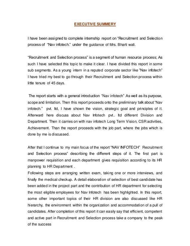 internship report on recruitment and selection process other words for internship