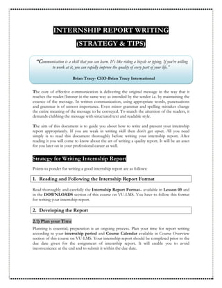 Internship report writing (strategy and tips) | PDF