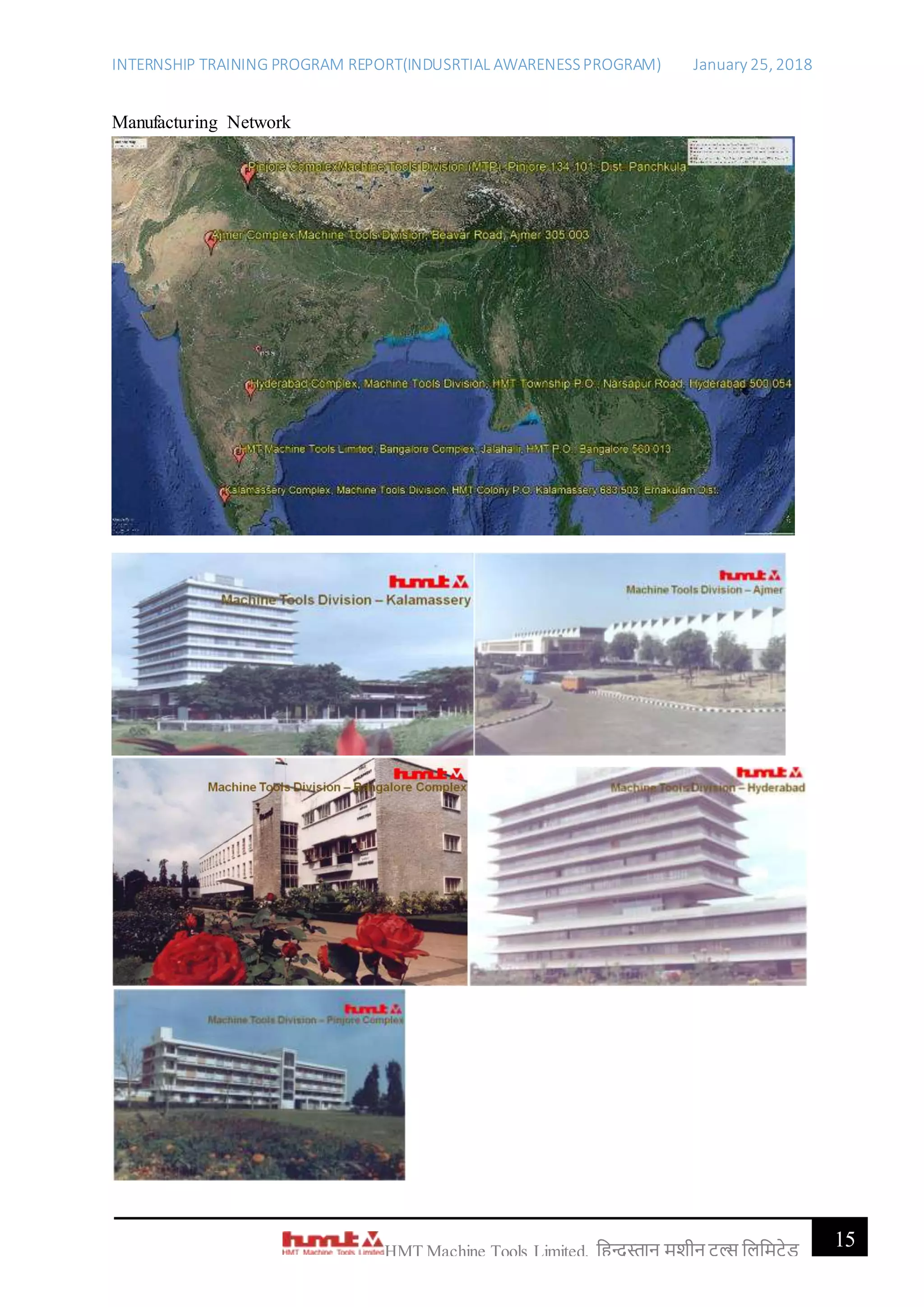 INTERNSHIP TRAINING PROGRAM REPORT(INDUSRTIAL AWARENESSPROGRAM) January 25, 2018
15HMT Machine Tools Limited, हिन्दुस्तान मशीन टू ल्स हिहमटेड
Manufacturing Network
 