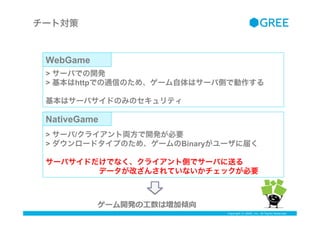 Copyright ? GREE, Inc. All Rights Reserved.
`Ȍ
`_k?ωӃA
NativeGame
WebGame
> `/饤ȁI_kҪ
> `ɥפΤᡢ`Binary`˽줯
`ХɤǤʤ饤ȂȤǥ`Фͤ
???????ǩ`Ĥ󤵤ƤʤåҪ
> `ФǤ_k
> httpǤͨŤΤᡢ`ϥ`ЂȤǄ
ϥ`ХɤΤߤΥƥ
 