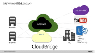 8 © 2015 Citrix Systems Japan K.K
MPLS
INTERNET
4G/LTE
MPLS
INTERNET
Cloud/ SaaS
DCBranch
Branch
なぜWANの仮想化なのか？
 