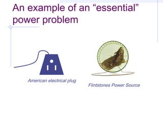 An example of an “essential”
power problem
American electrical plug
Flintstones Power Source
 