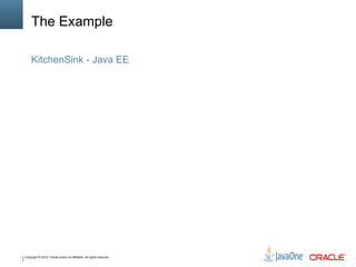 * Copyright © 2012, Oracle and/or its affiliates. All rights reserved.
The Example
KitchenSink - Java EE
 