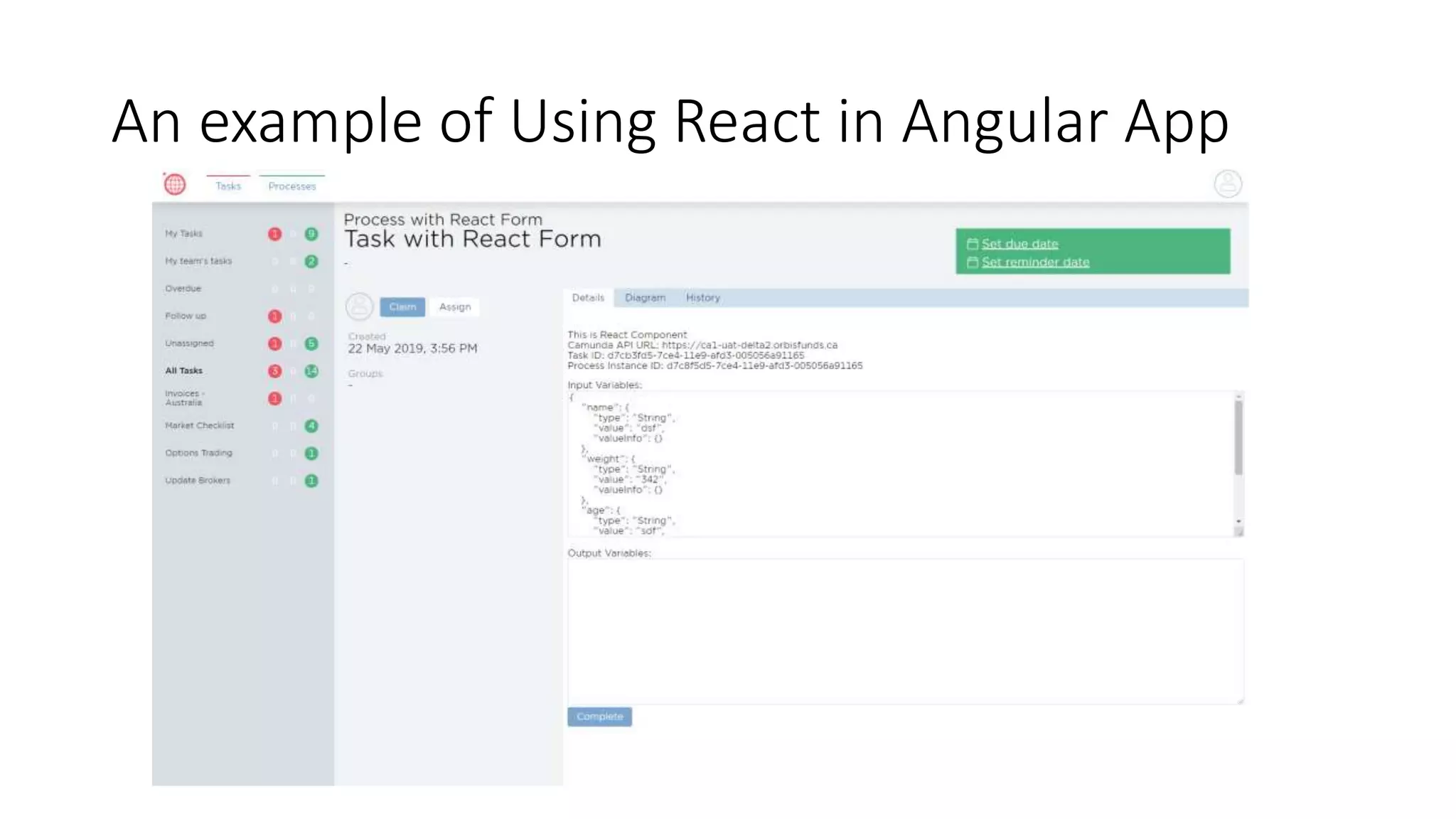 An example of Using React in Angular App
 
