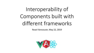 Interoperability of
Components built with
different frameworks
React Vancouver, May 22, 2019
 