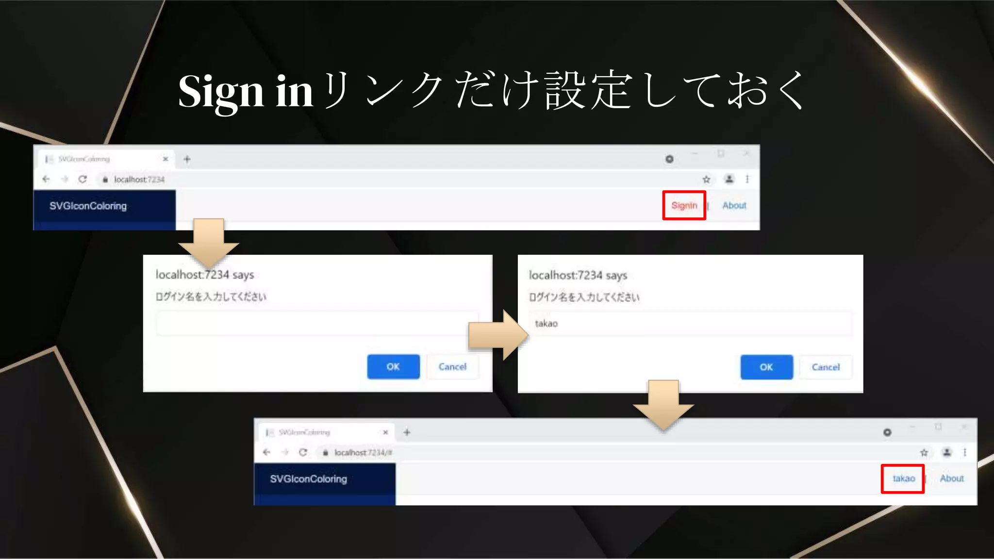 Sign inリンクだけ設定しておく
 