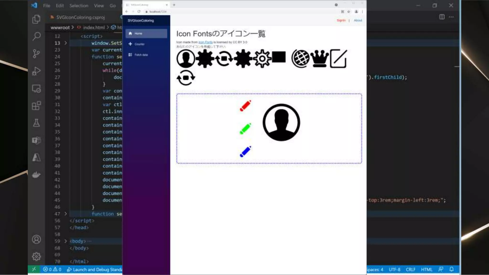 フリーSVGサイトのSVGを表示する
ログインユーザーの
アイコンURL
色付けした内容
他ユーザーのアイコンURL
他ユーザーのアイコン色
ユーザー
Request
Response
SVGs
Free icon site
login
他のユーザーが使って
いるアイコンと色
自分の
アイコン
フリーアイコンサイト
のアイコン一覧
色
選択
OK
 