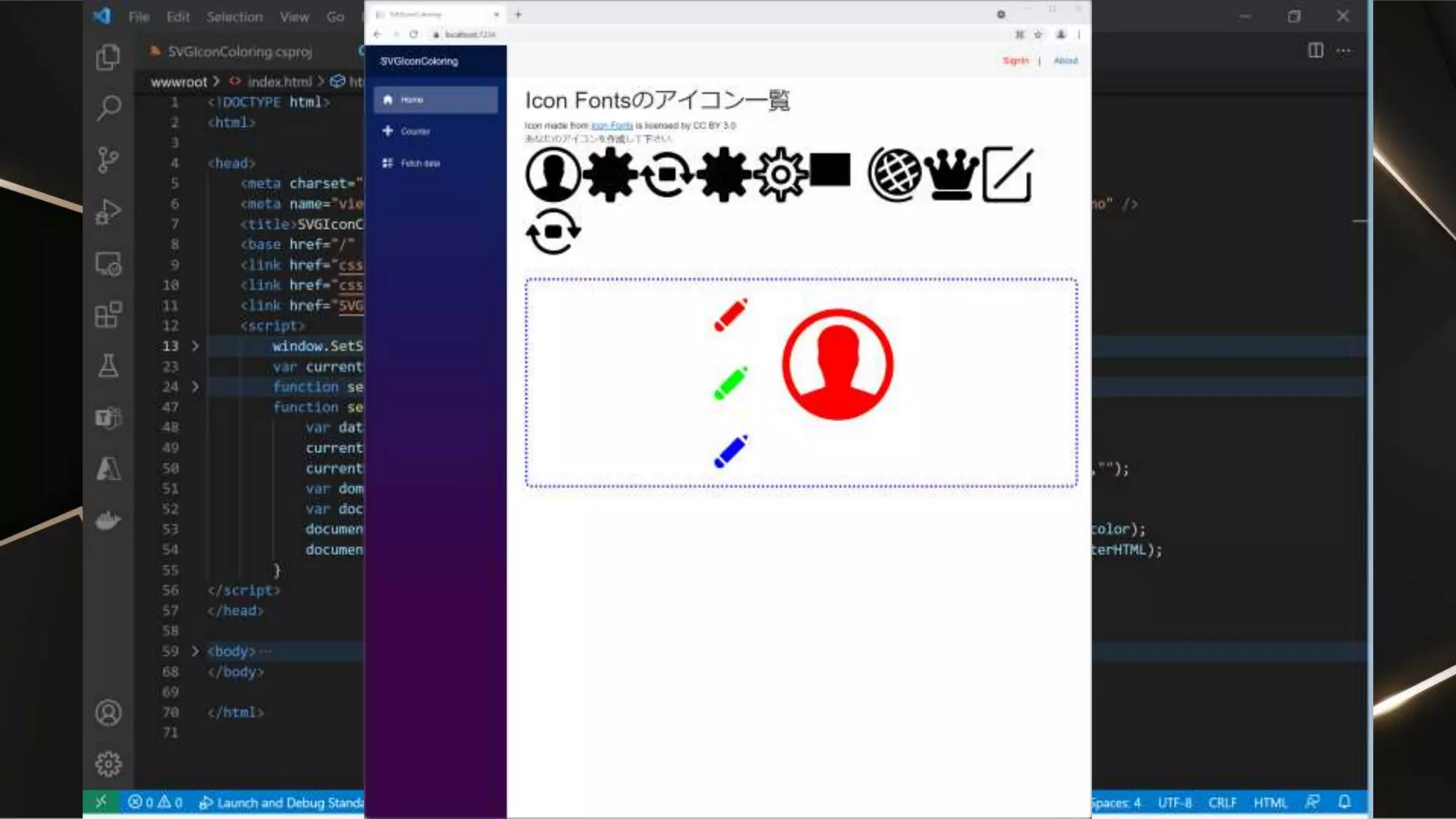 フリーSVGサイトのSVGを表示する
ログインユーザーの
アイコンURL
色付けした内容
他ユーザーのアイコンURL
他ユーザーのアイコン色
ユーザー
Request
Response
SVGs
Free icon site
login
他のユーザーが使って
いるアイコンと色
自分の
アイコン
フリーアイコンサイト
のアイコン一覧
色
選択
OK
 