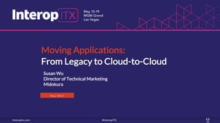 From Legacy to Cloud-to-Cloud
M a y 2 0 1 7
Moving Applications:
Susan Wu
Director of Technical Marketing
Midokura
 