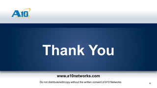 1616
Do not distribute/edit/copy without the written consent of A10 Networks
Thank You
www.a10networks.com
 