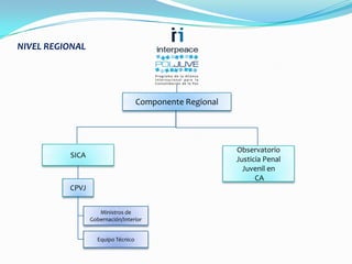 NIVEL REGIONALComponente RegionalSICAObservatorio Justicia Penal Juvenil en  CACPVJMinistros de Gobernación/InteriorEquipo Técnico