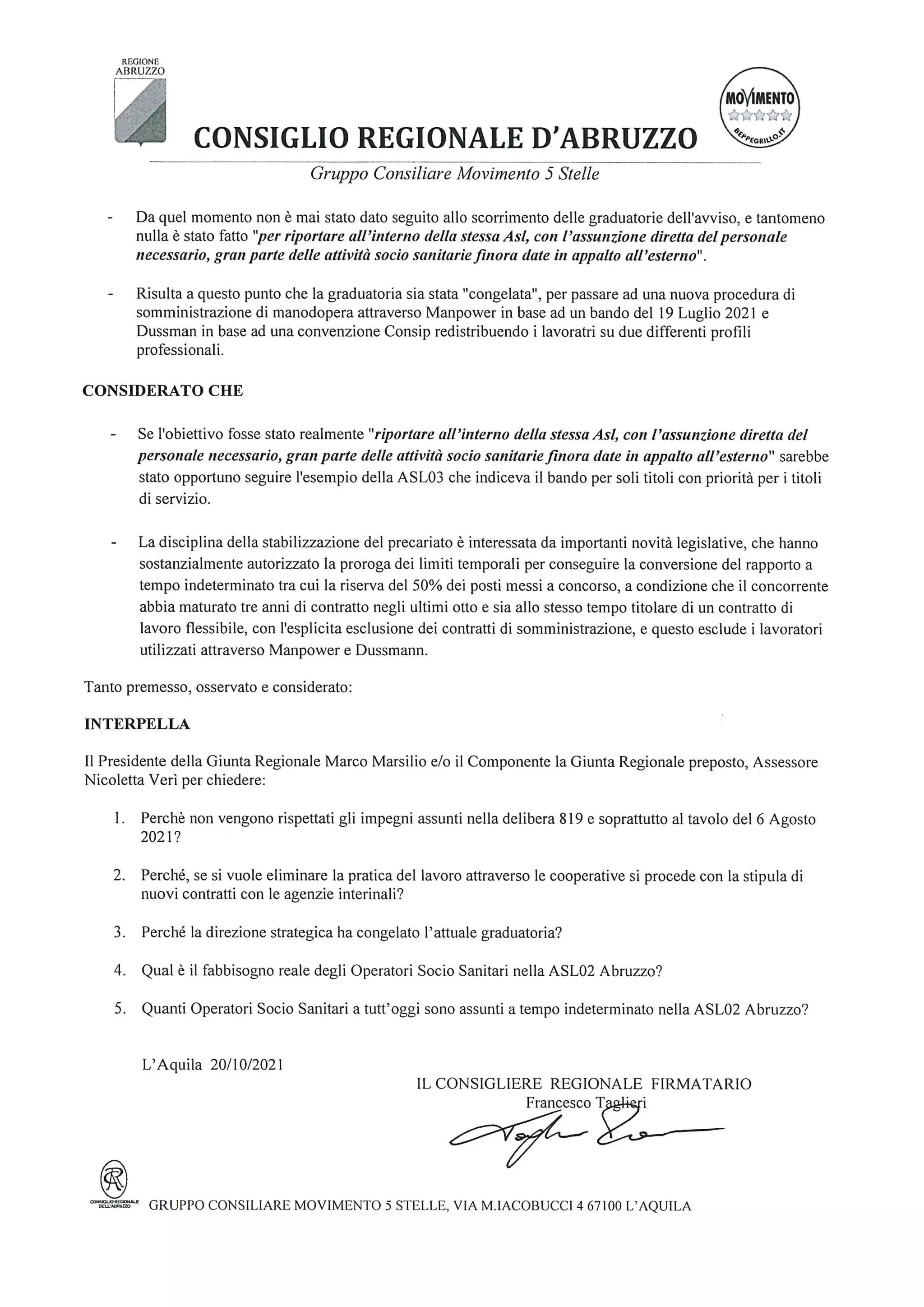 Interpellanza fts 40_blocco_assunzionioss_prot | PDF