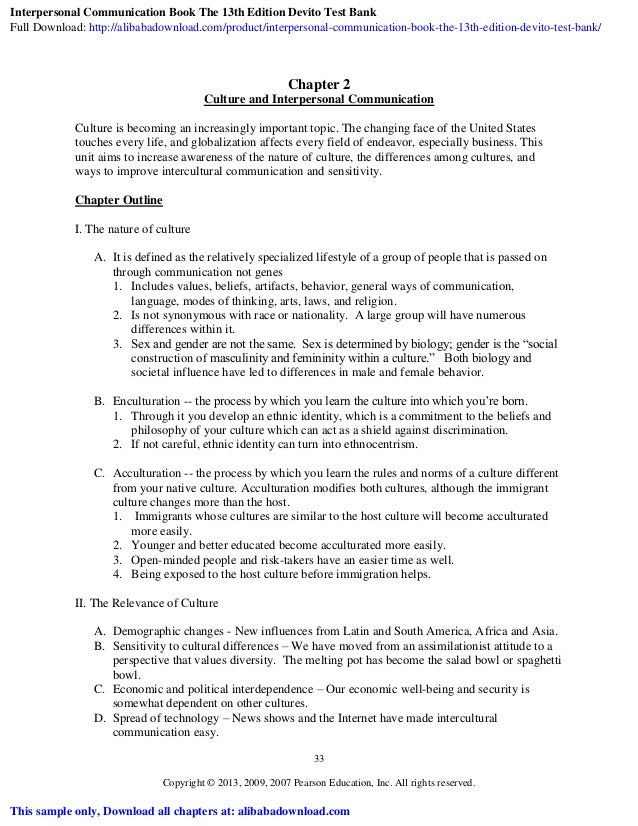 Interpersonal Communication Book The 13th Edition Devito Test Bank