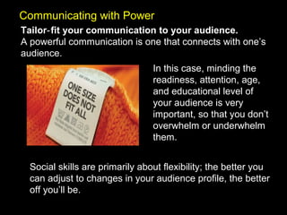 Tailor fit your communication to your audience.‐
A powerful communication is one that connects with one’s
audience.
In thi...