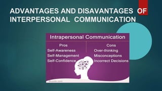 ADVANTAGES AND DISAVANTAGES OF
INTERPERSONAL COMMUNICATION
 