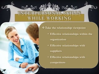 Take the relationship viewpoint:
• Effective relationships within the
organization
• Effective relationships with
suppliers
• Effective relationships with
competitors
 