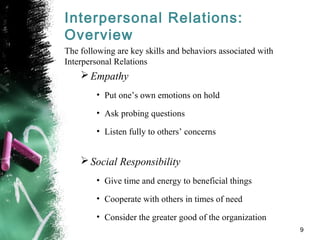 Interpersonal relations: How to Collaborate with and Lead People in an Organization.