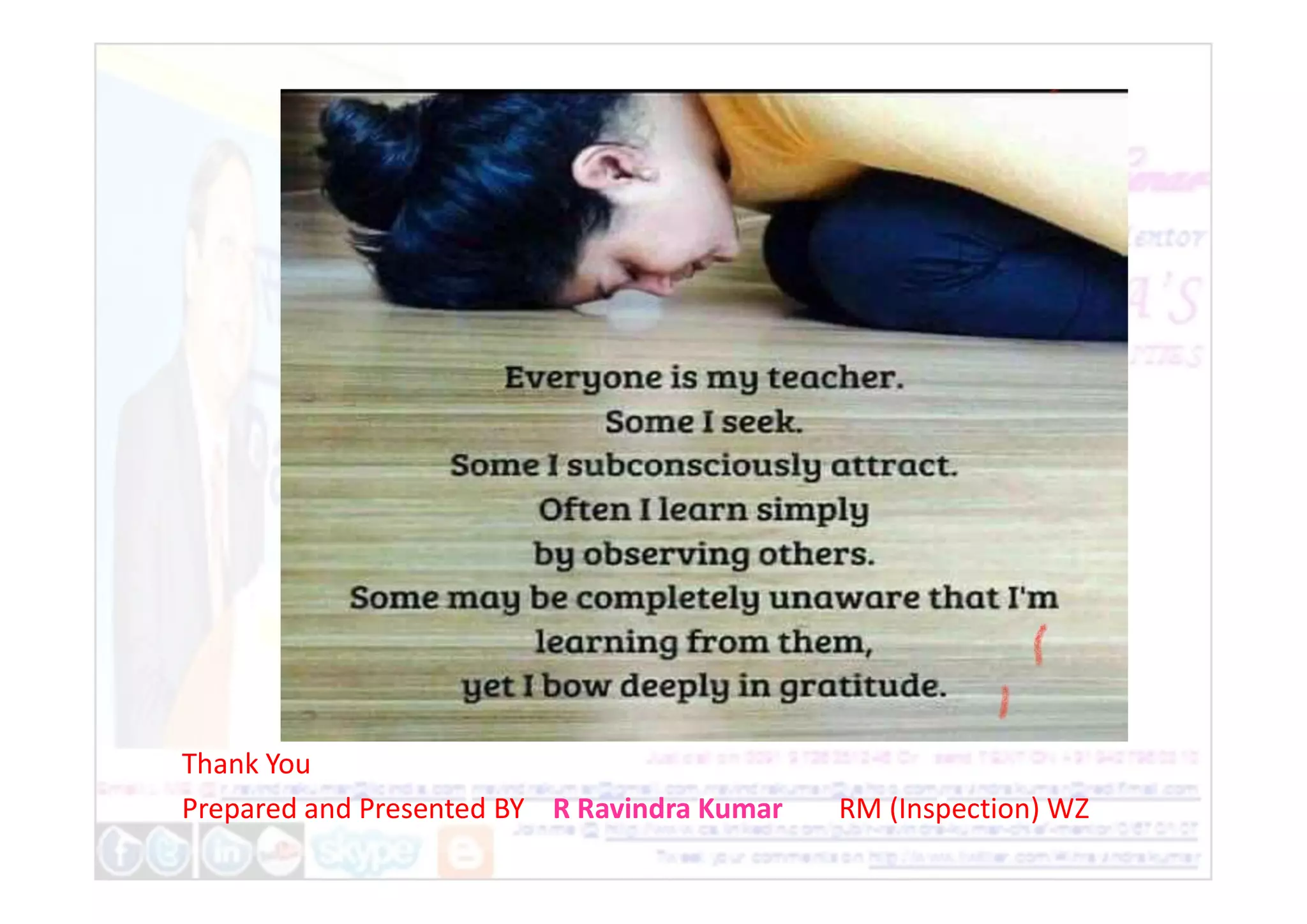 Thank You
Prepared and Presented BY R Ravindra Kumar RM (Inspection) WZ
 