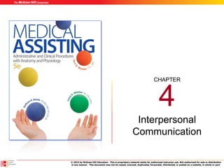 CHAPTER
© 2014 by McGraw-Hill Education. This is proprietary material solely for authorized instructor use. Not authorized for sale or distribution
in any manner. This document may not be copied, scanned, duplicated, forwarded, distributed, or posted on a website, in whole or part.
4
Interpersonal
Communication
 