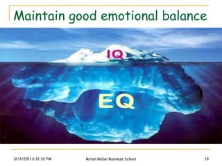 Maintain good emotional balance




12/3/2011 6:12:32 PM   Ratan Global Business School   19
 