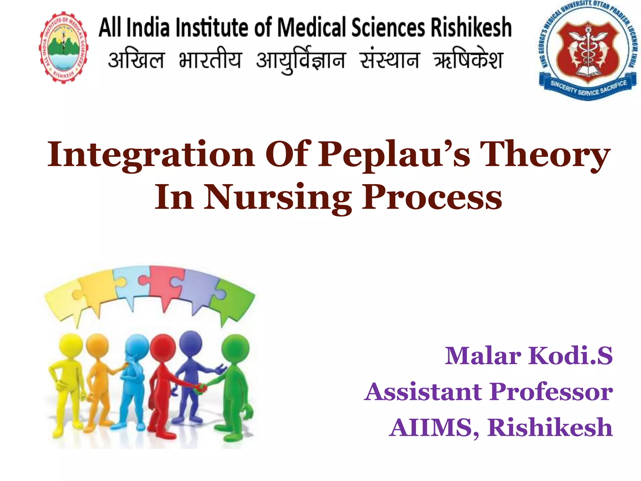 Integration Of Peplau’s Theory
In Nursing Process
Malar Kodi.S
Assistant Professor
AIIMS, Rishikesh
 