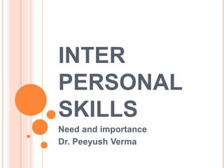 INTER
PERSONAL
SKILLS
Need and importance
Dr. Peeyush Verma
 