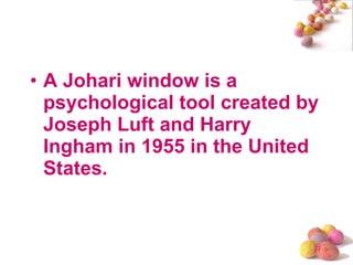 A Johari window is a psychological tool created by Joseph Luft and Harry Ingham in 1955 in the United States.  