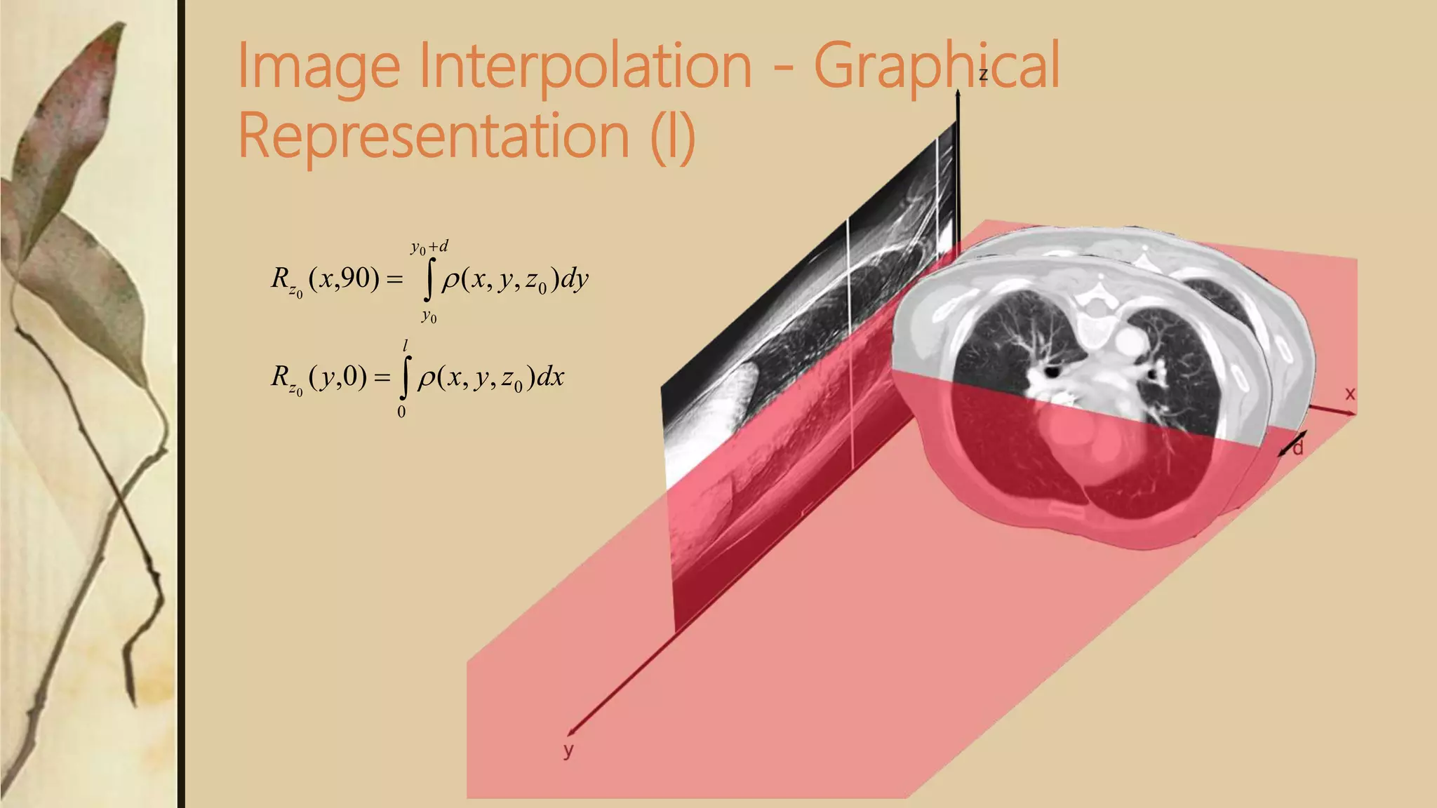 Image Interpolation - Graphical
Representation (I)





l
z
dy
y
z
dxzyxyR
dyzyxxR
0
0
0
),,()0,(
),,()90,(
0
0
0
0


 