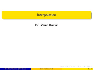 Interpolation
Dr. Varun Kumar
Dr. Varun Kumar (IIIT Surat) Unit 2 / Lecture-1 1 / 9
 