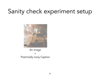 Sanity check experiment setup
!56
An image
+
Potentially noisy Caption
 