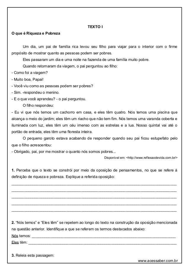 interpretacao de texto o que e riqueza e pobreza 9 ano word anoword