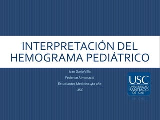 INTERPRETACIÓN DEL
HEMOGRAMA PEDIÁTRICO
Ivan DarioVilla
Federico Almonacid
Estudiantes Medicina 4to año
USC
 