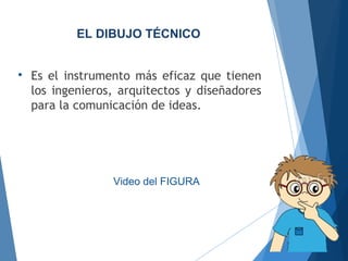 EL DIBUJO TÉCNICO

Es el instrumento más eficaz que tienen
los ingenieros, arquitectos y diseñadores
para la comunicación de ideas.
Video del FIGURA
 