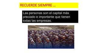 RECUERDE SIEMPRE …
Las personas son el capital más
preciado e importante que tienen
todas las empresas.
 