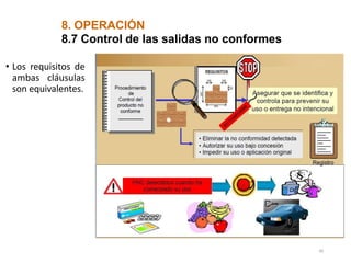 8. OPERACIÓN
8.7 Control de las salidas no conformes
• Los requisitos de
ambas cláusulas
son equivalentes.
40
 