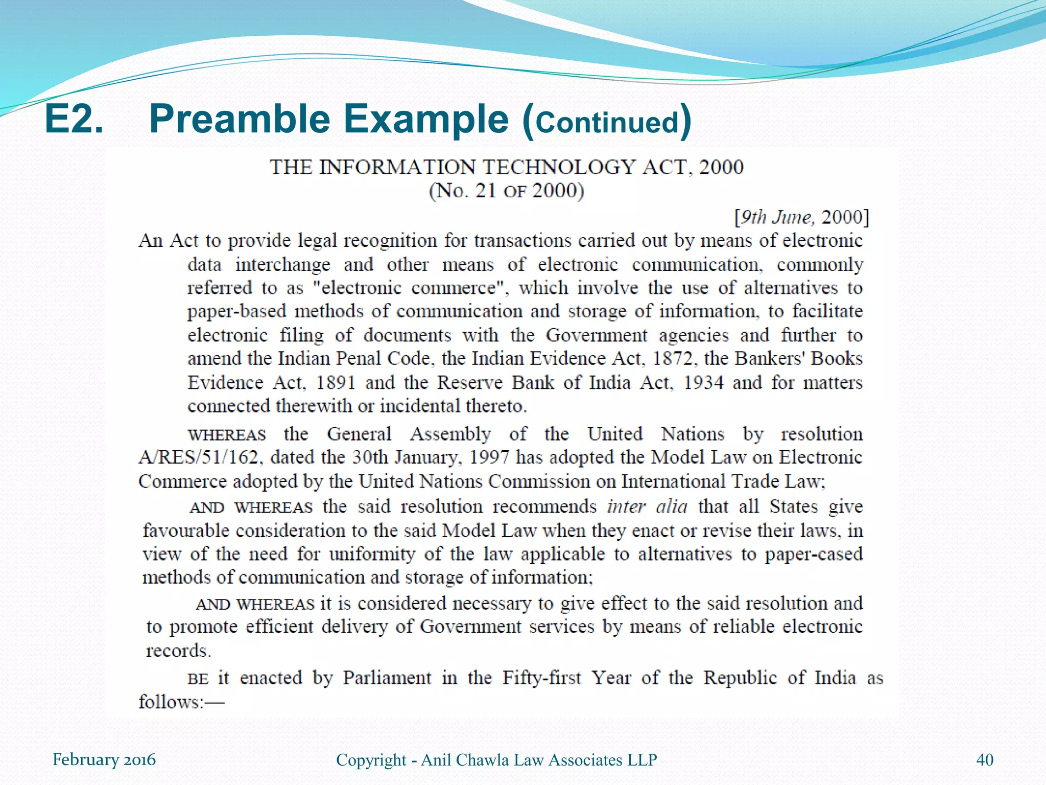 E2. Preamble Example (Continued)
40Copyright - Anil Chawla Law Associates LLPFebruary 2016
 