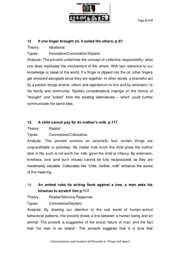 Interpretation And Analysis Of Proverbs In Things Fall Apart