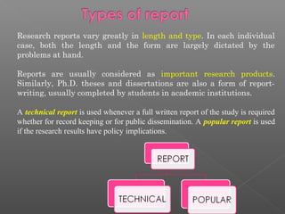   In the technical report the main emphasis is on

        (i) the methods employed,
       (ii) assumptions made in the...