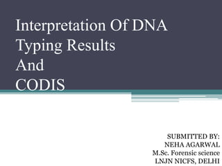 Interpretation Of DNA
Typing Results
And
CODIS
SUBMITTED BY:
NEHA AGARWAL
M.Sc. Forensic science
LNJN NICFS, DELHI
 