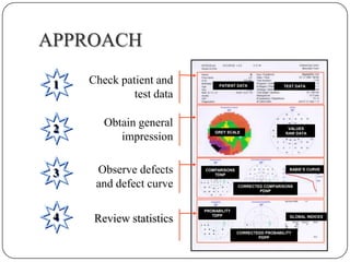APPROACH
1

Check patient and
test data

2

Obtain general
impression

3

Observe defects
and defect curve

4

Review statistics

PATIENT DATA

GREY SCALE

COMPARISONS
TDNP

TEST DATA

VALUES
RAW DATA

BABIE’S CURVE

CORRECTED COMPARISONS
PDNP

PROBABILITY
TDPP

GLOBAL INDICES

CORRECTEDD PROBABILITY
PDPP

 