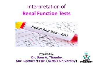 Interpretation of
Renal Function Tests
 
