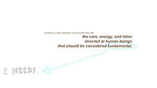 Insofar as a clear distinction can be made here, it’s
the care, energy, and labor
directed at human beings
that should be considered fundamental.
 